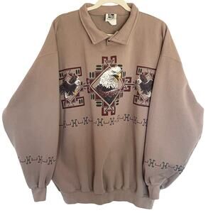 Art Unlimited Vintage 90s‎ Bald Eagle Fleece Collared Banded Sweatshirt Mens XXL